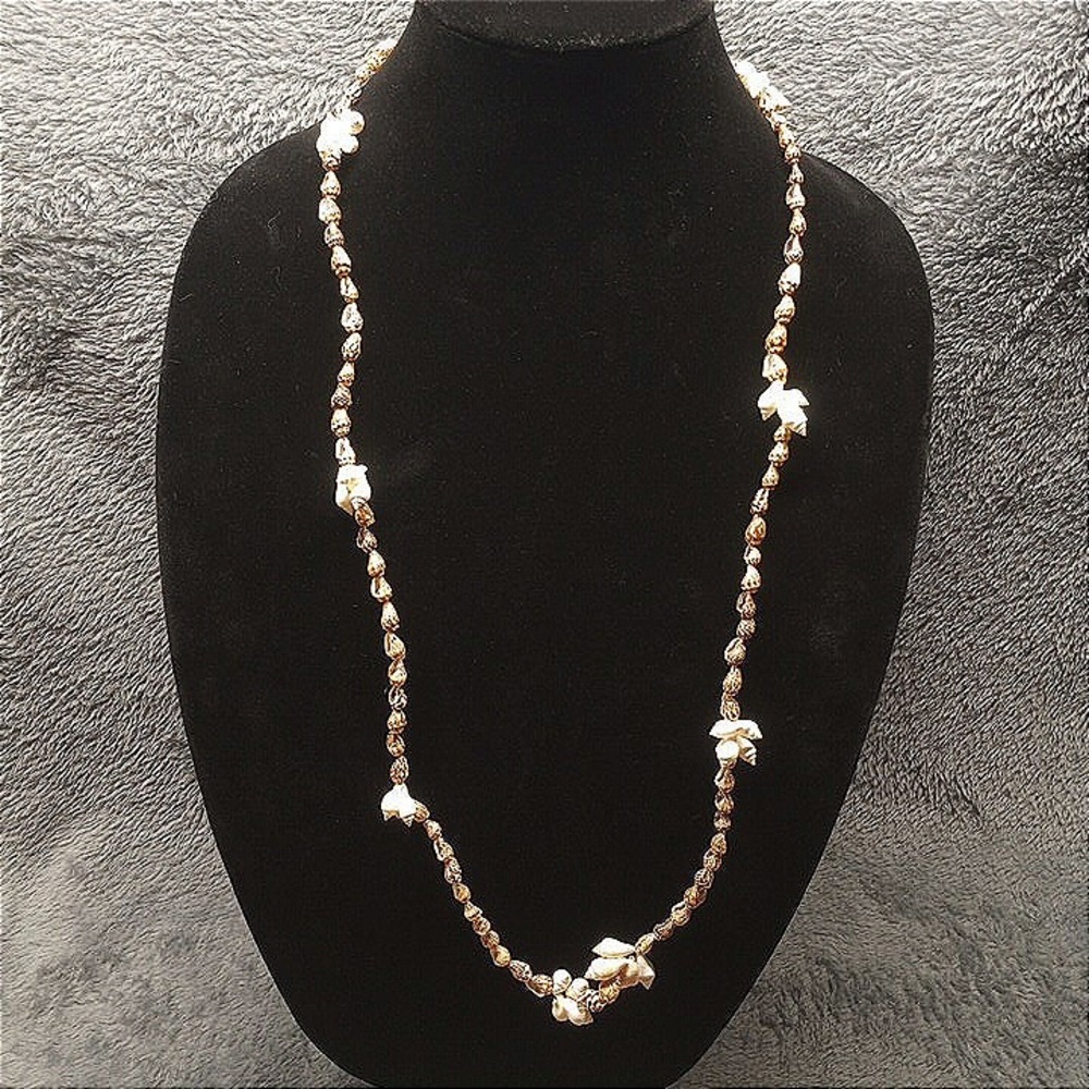 Hawaiian Seashell Necklace Flower Charm Beach Boho‎ 32 in.